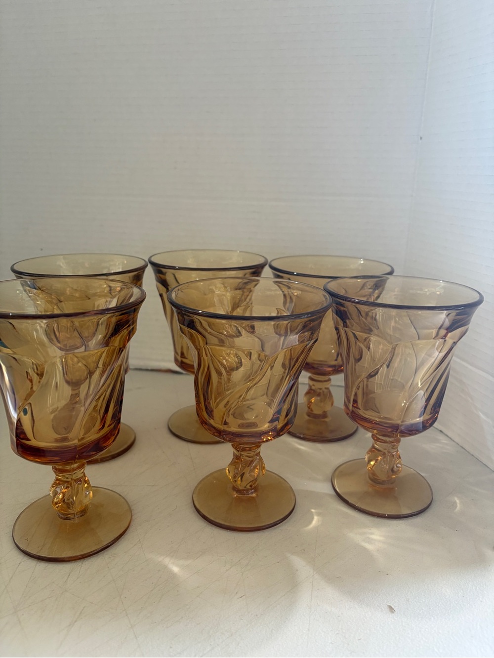 Vintage Fostoria, Jamestown Amber Swirled water Goblet Set - 6 Pieces